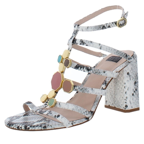 Louise et Cie Leeba Leather Strappy Heeled Sandals Toasted Black/White size 8.5 - Picture 4 of 6